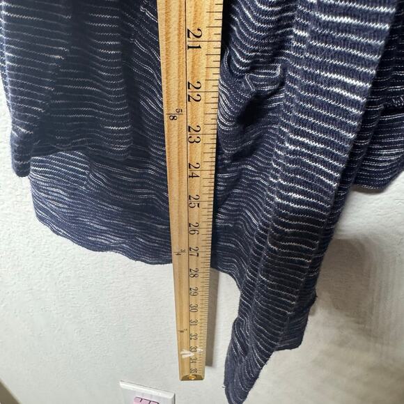 Talbots 2X Open Front Cardigan Navy Blue White Stripe 100% Cotton Lightweight - Picture 4 of 7